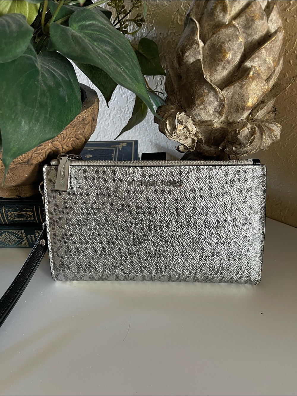 Michael Kors Metallic Silver Wristlet Clutch